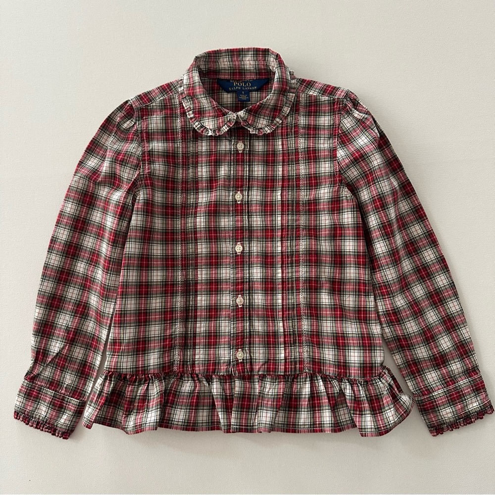 Polo Ralph Lauren Girls 5 Red Plaid Ruffle Shirt Holiday Christmas